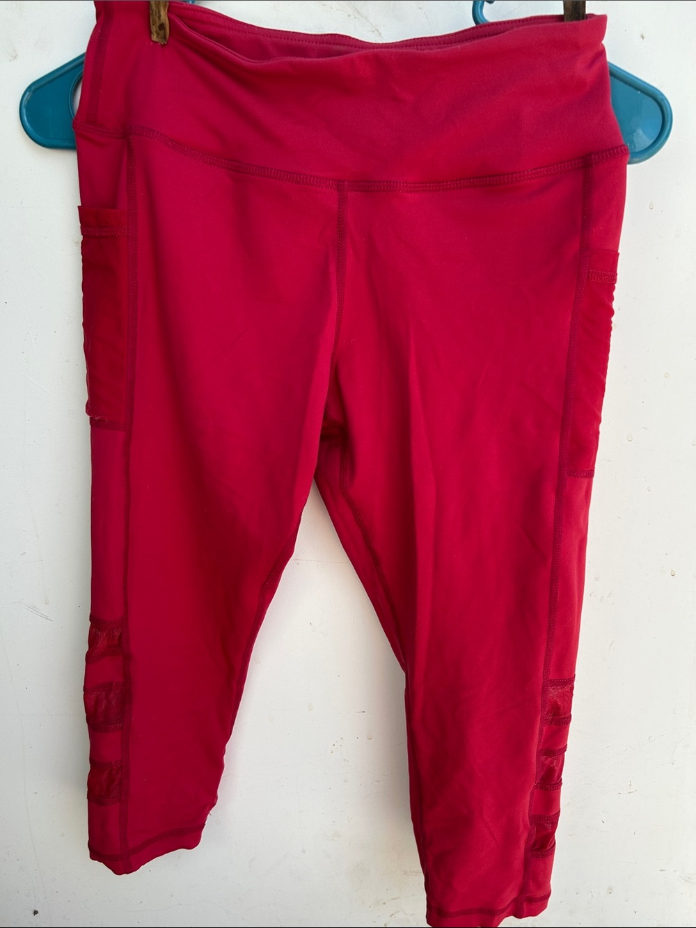 Senita Athletics cherry Red Capri Leggings with Side Pockets